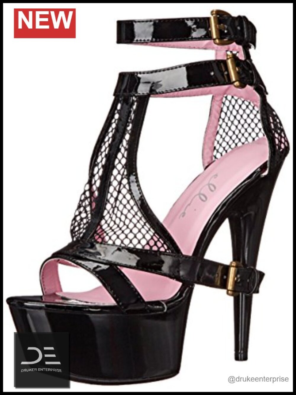 Leather Platform High-Heeled Ankle Boot with Double Straps and Rhinestones,